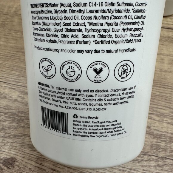 Lot Of 3 Raw Sugar BODY WASH Watermelon Mint, Cucumber + Green Tea  25 fl oz - Picture 7 of 7